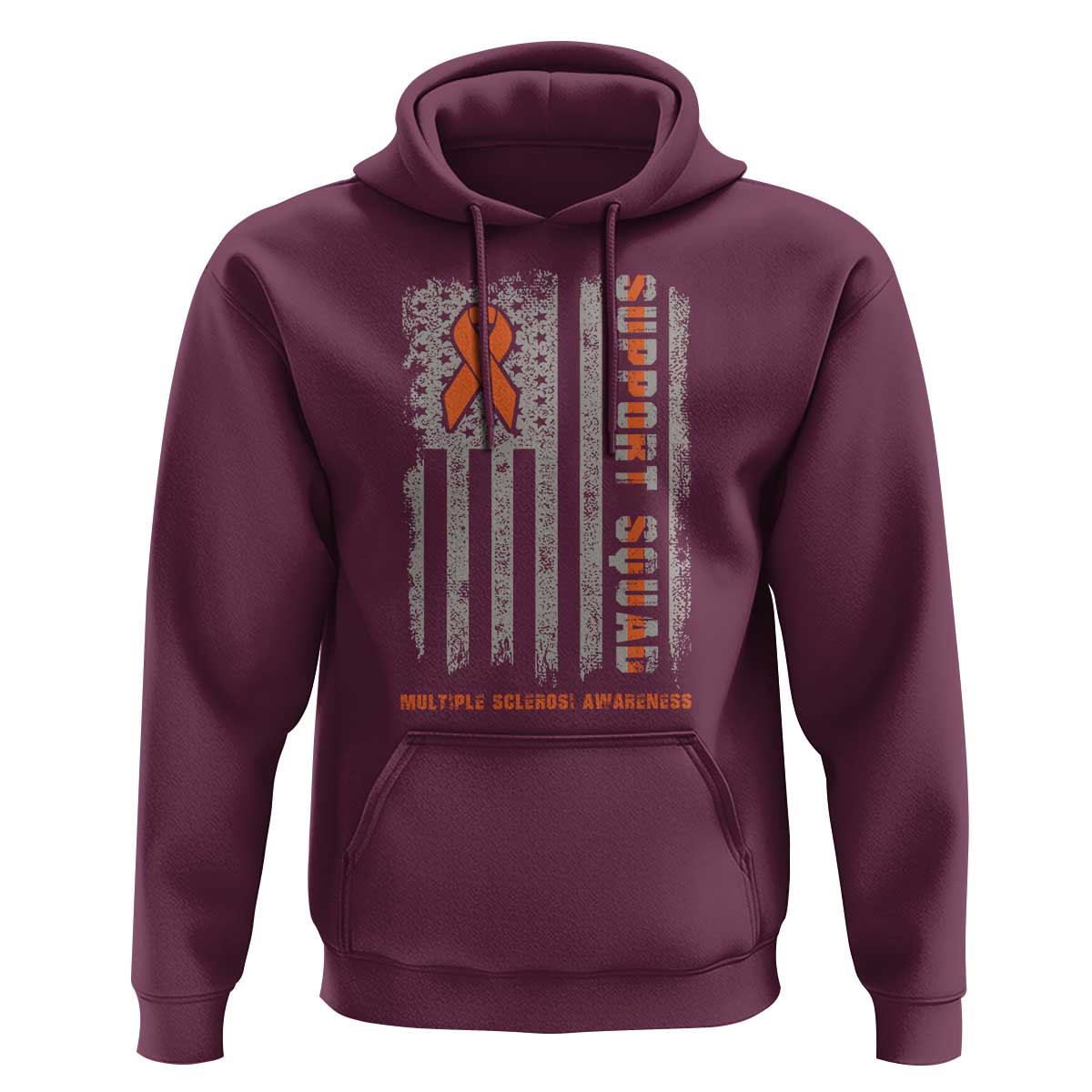 MS Support Squad Hoodie Orange Ribbon Multiple Sclerosis Awareness USA Flag