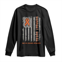 MS Support Squad Long Sleeve Shirt Orange Ribbon Multiple Sclerosis Awareness USA Flag