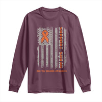 MS Support Squad Long Sleeve Shirt Orange Ribbon Multiple Sclerosis Awareness USA Flag