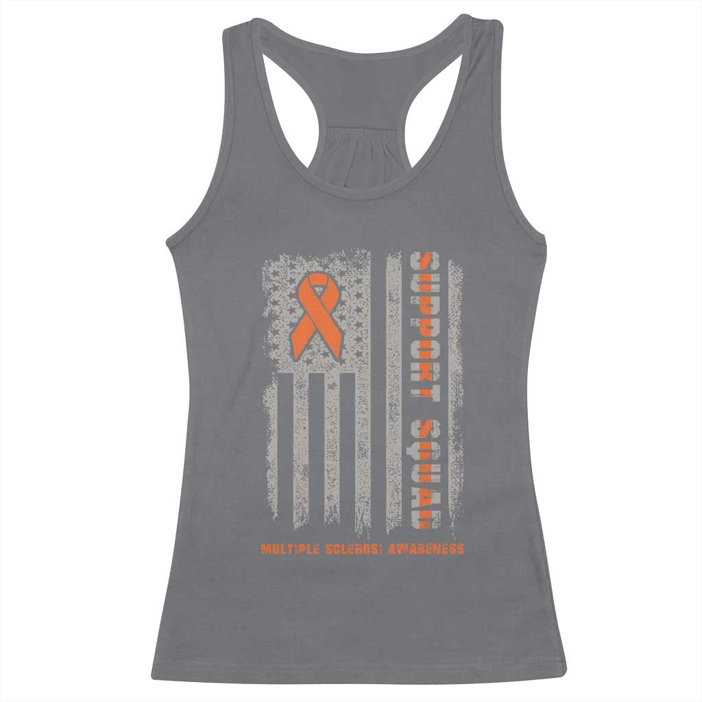 MS Support Squad Racerback Tank Top Orange Ribbon Multiple Sclerosis Awareness USA Flag