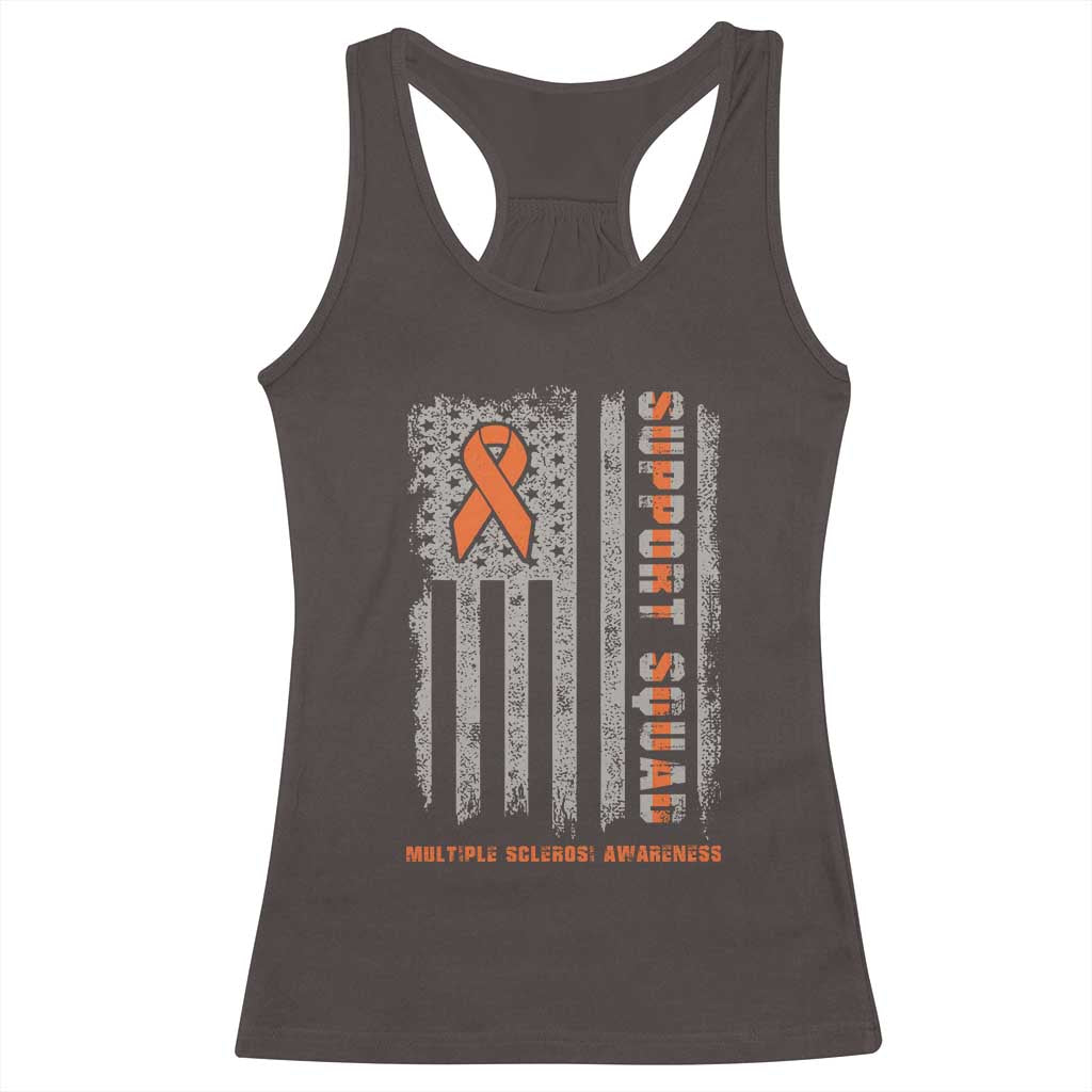 MS Support Squad Racerback Tank Top Orange Ribbon Multiple Sclerosis Awareness USA Flag