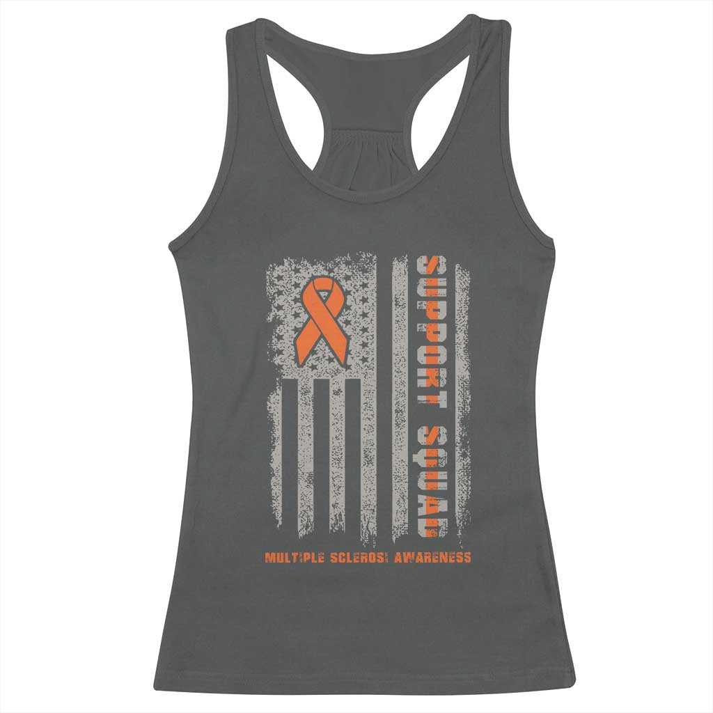 MS Support Squad Racerback Tank Top Orange Ribbon Multiple Sclerosis Awareness USA Flag