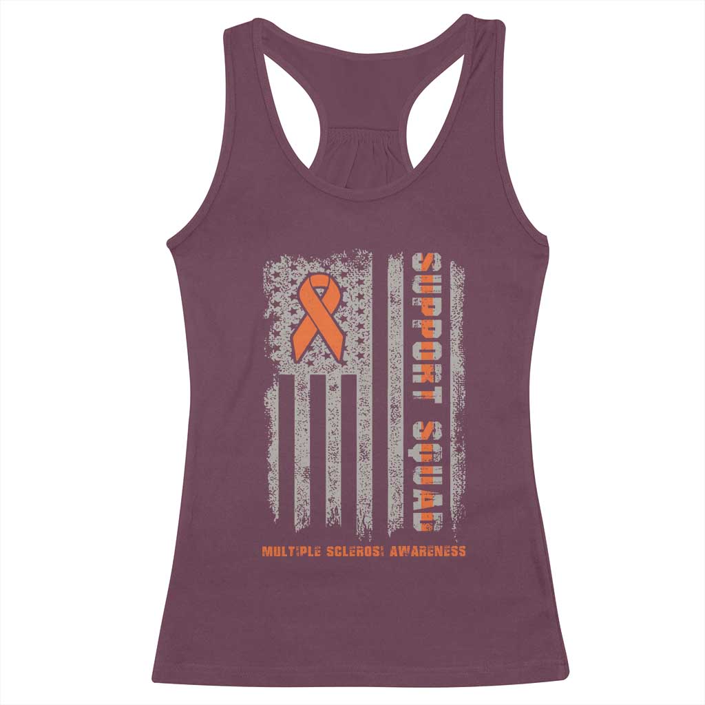 MS Support Squad Racerback Tank Top Orange Ribbon Multiple Sclerosis Awareness USA Flag