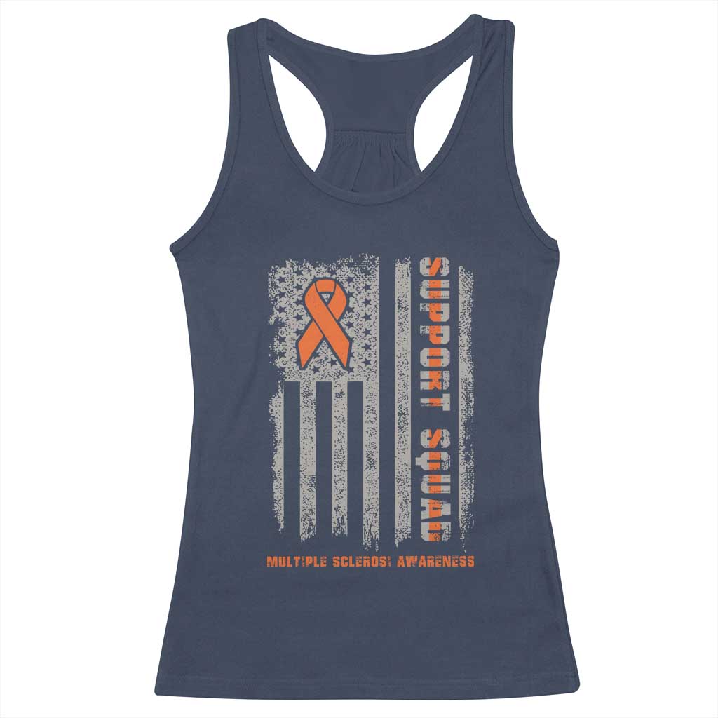 MS Support Squad Racerback Tank Top Orange Ribbon Multiple Sclerosis Awareness USA Flag