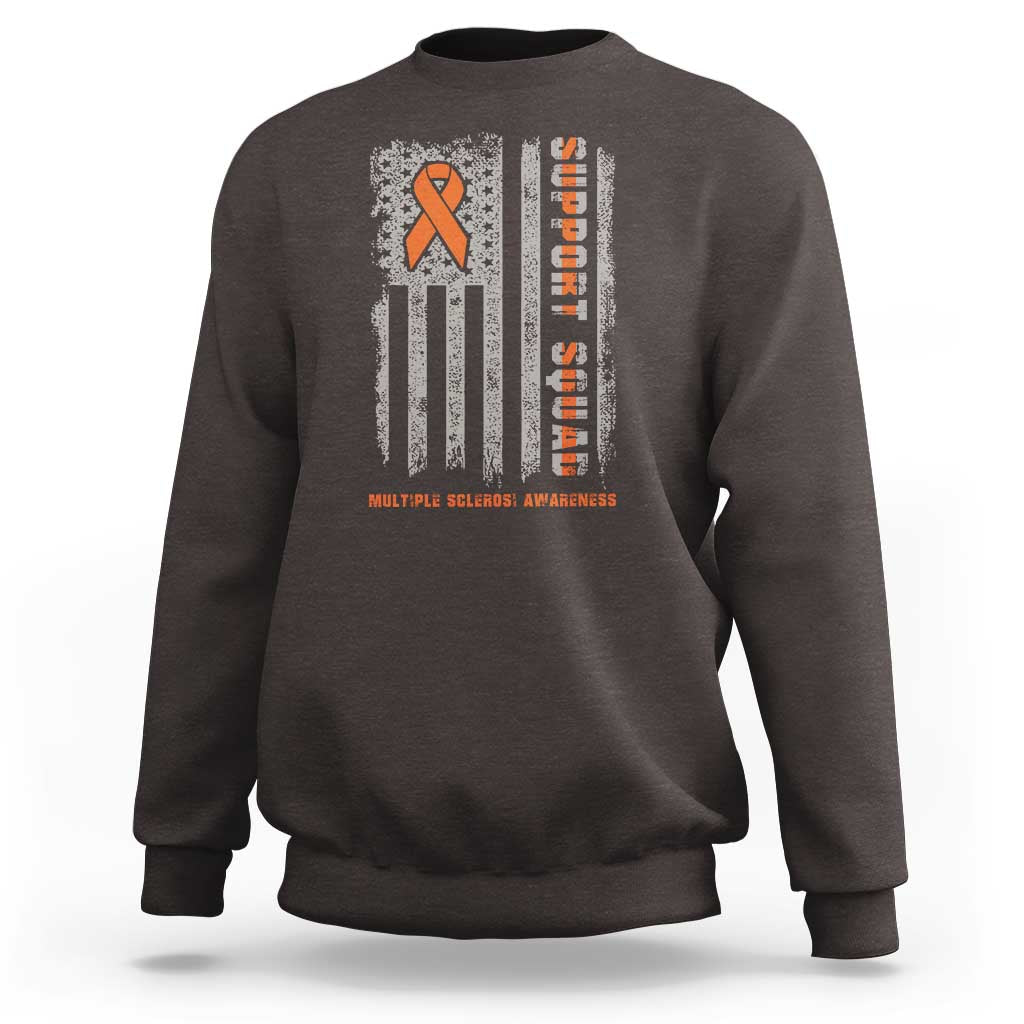MS Support Squad Sweatshirt Orange Ribbon Multiple Sclerosis Awareness USA Flag