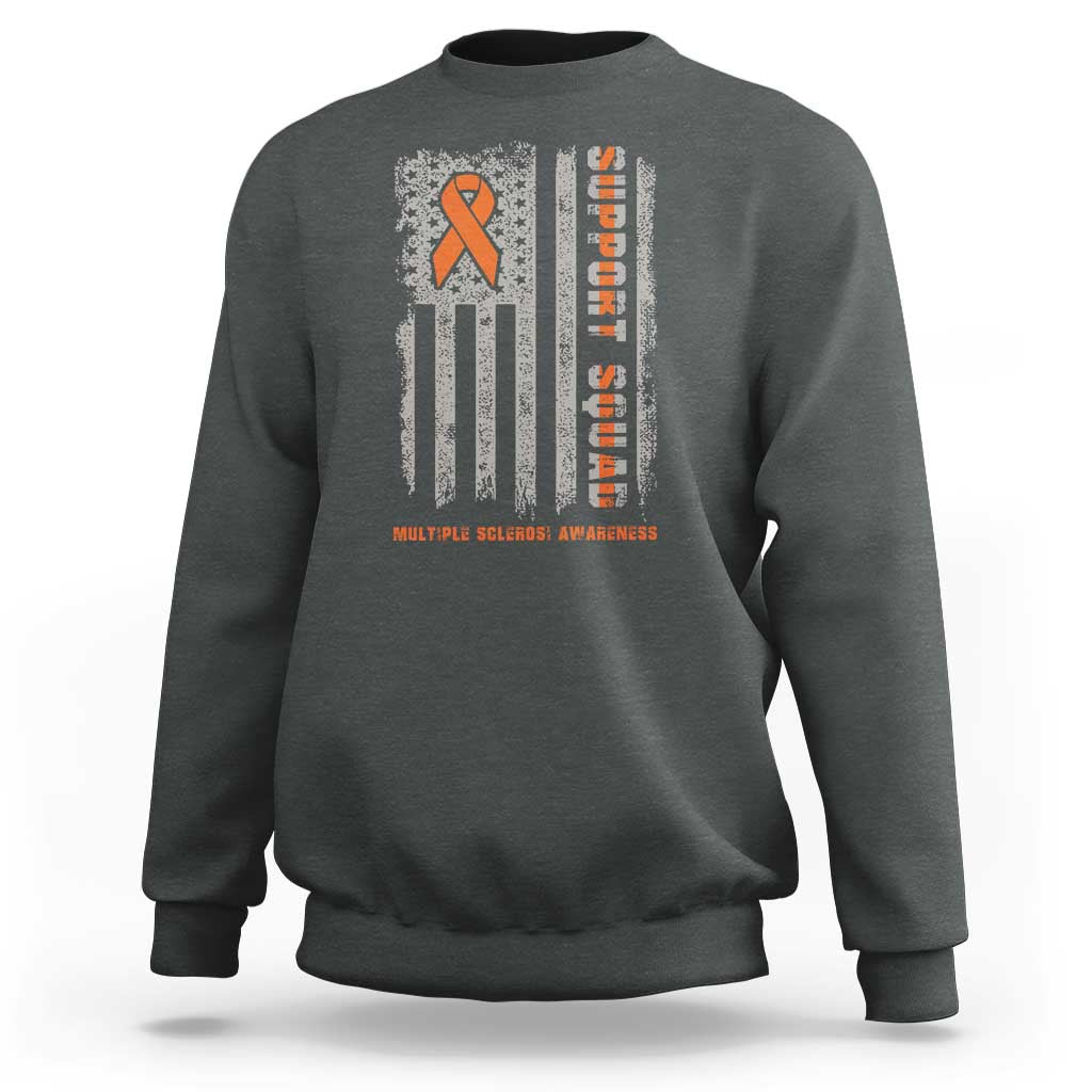 MS Support Squad Sweatshirt Orange Ribbon Multiple Sclerosis Awareness USA Flag