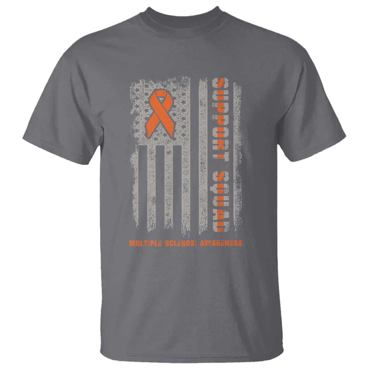 MS Support Squad T Shirt Orange Ribbon Multiple Sclerosis Awareness USA Flag