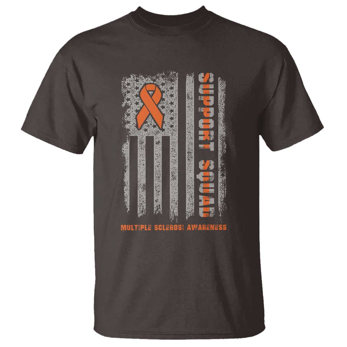MS Support Squad T Shirt Orange Ribbon Multiple Sclerosis Awareness USA Flag