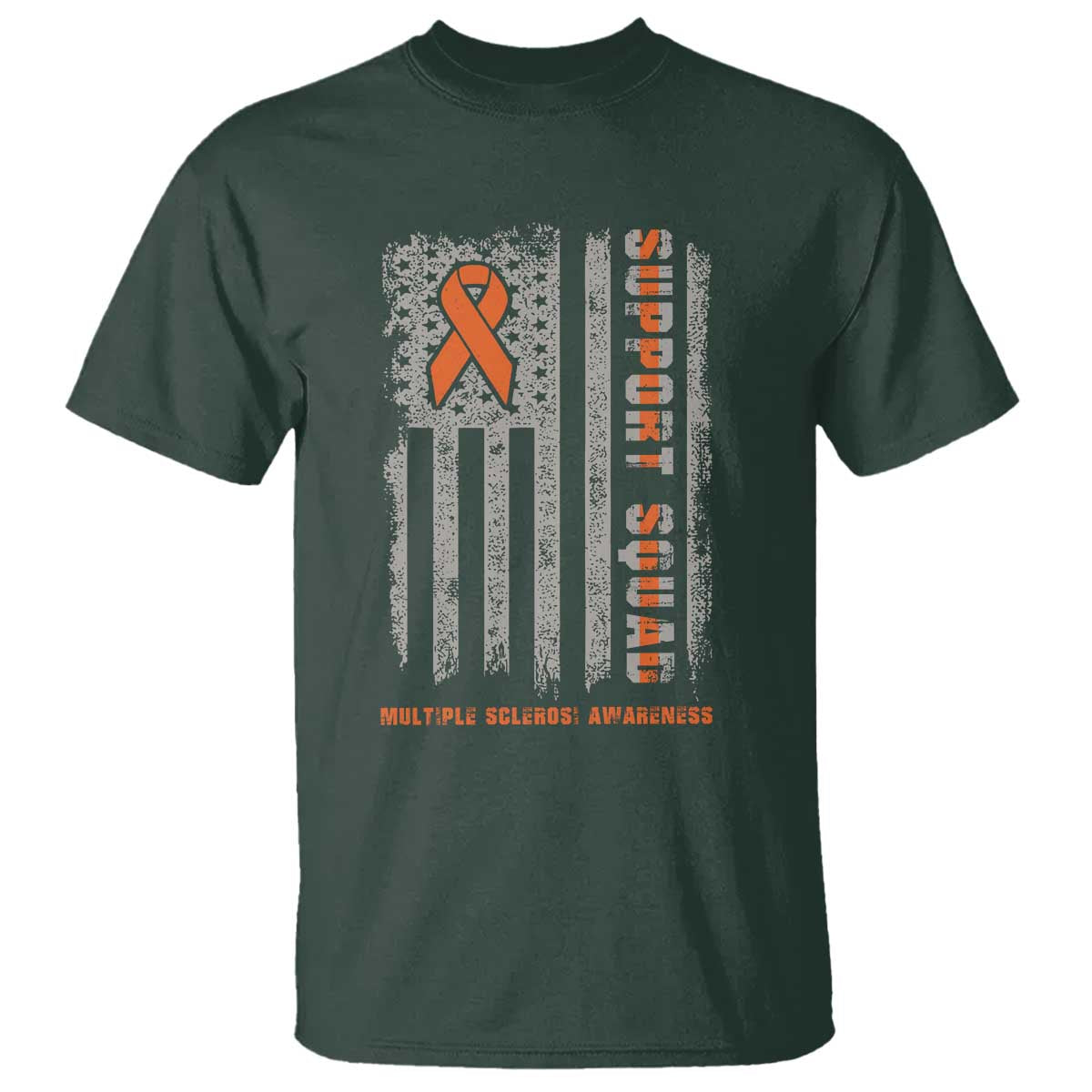 MS Support Squad T Shirt Orange Ribbon Multiple Sclerosis Awareness USA Flag