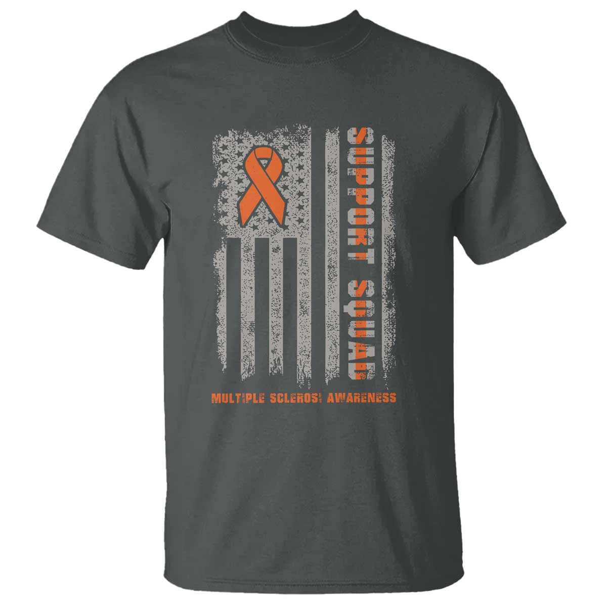 MS Support Squad T Shirt Orange Ribbon Multiple Sclerosis Awareness USA Flag