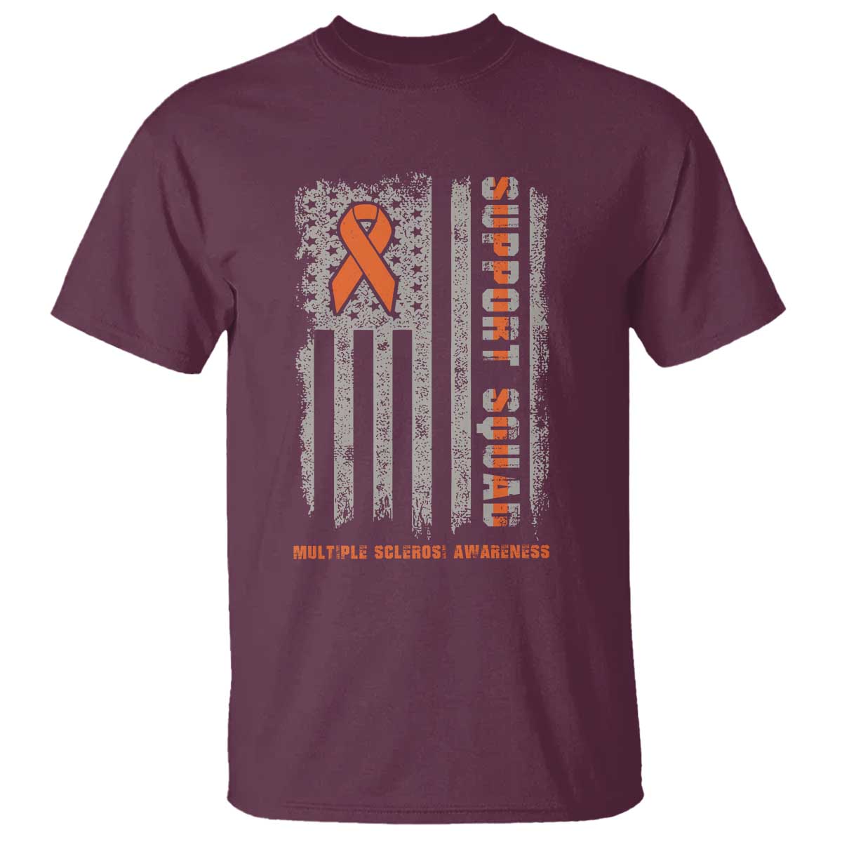 MS Support Squad T Shirt Orange Ribbon Multiple Sclerosis Awareness USA Flag
