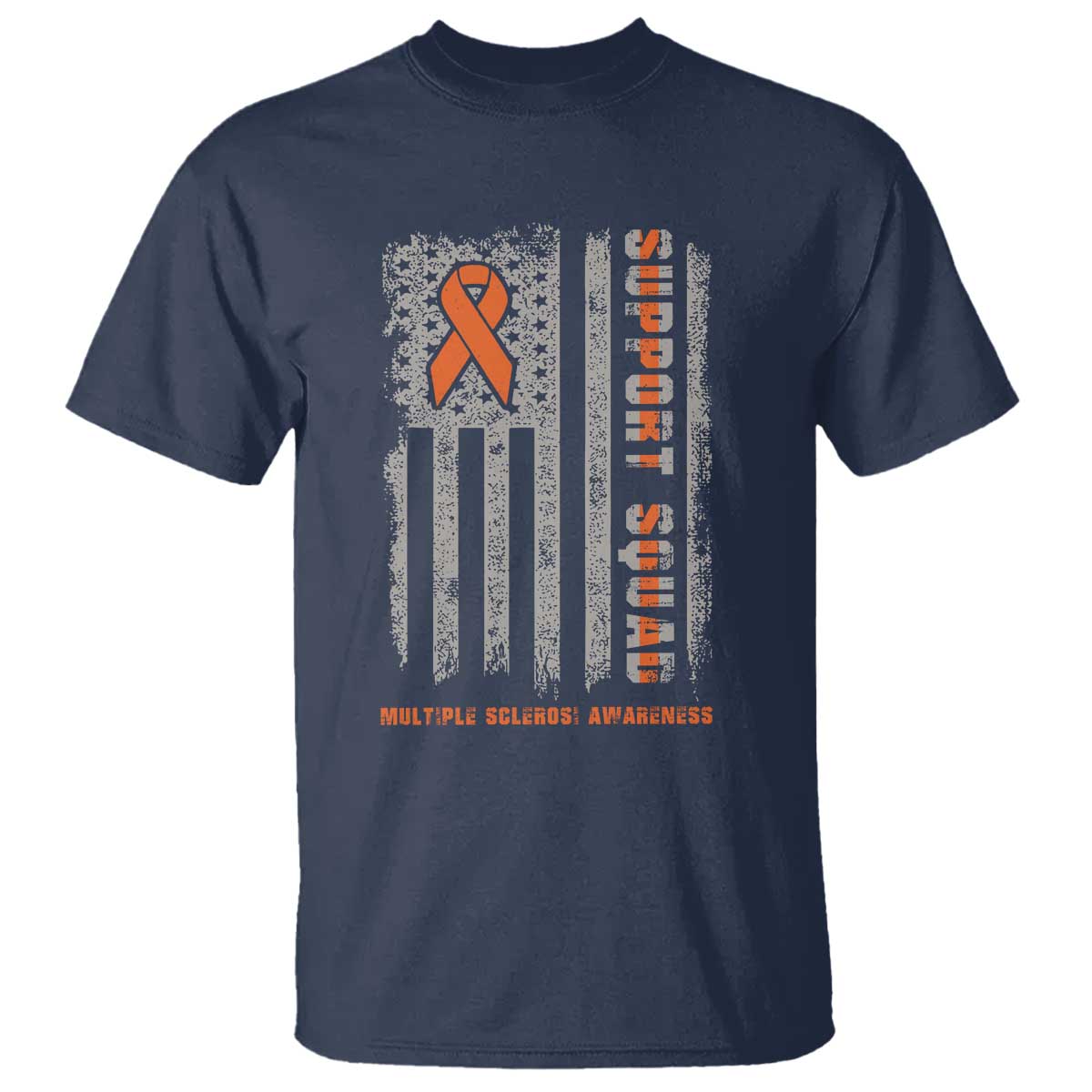 MS Support Squad T Shirt Orange Ribbon Multiple Sclerosis Awareness USA Flag