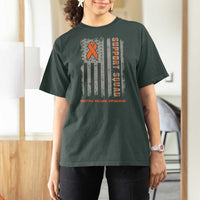 MS Support Squad T Shirt For Women Orange Ribbon Multiple Sclerosis Awareness USA Flag