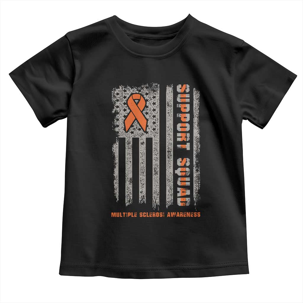 MS Support Squad Toddler T Shirt Orange Ribbon Multiple Sclerosis Awareness USA Flag