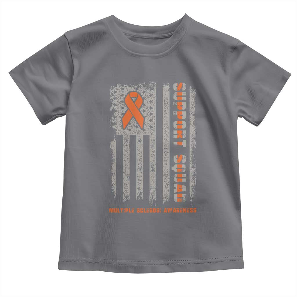 MS Support Squad Toddler T Shirt Orange Ribbon Multiple Sclerosis Awareness USA Flag