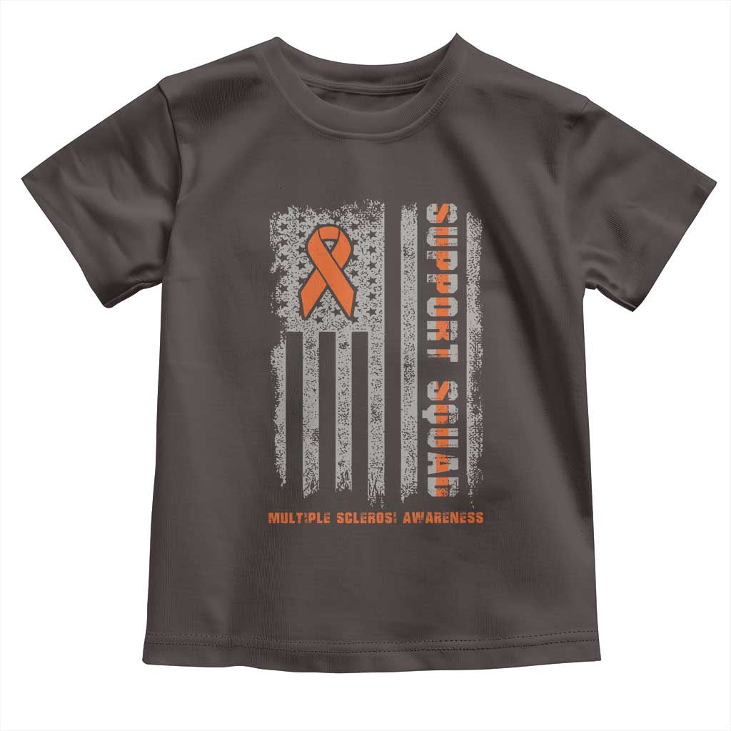 MS Support Squad Toddler T Shirt Orange Ribbon Multiple Sclerosis Awareness USA Flag