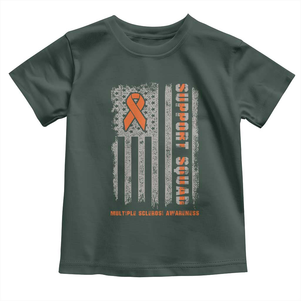 MS Support Squad Toddler T Shirt Orange Ribbon Multiple Sclerosis Awareness USA Flag