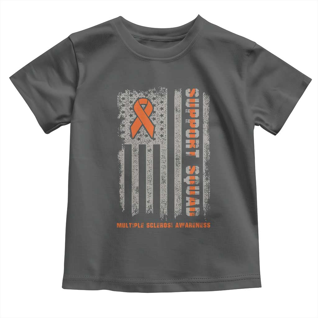 MS Support Squad Toddler T Shirt Orange Ribbon Multiple Sclerosis Awareness USA Flag