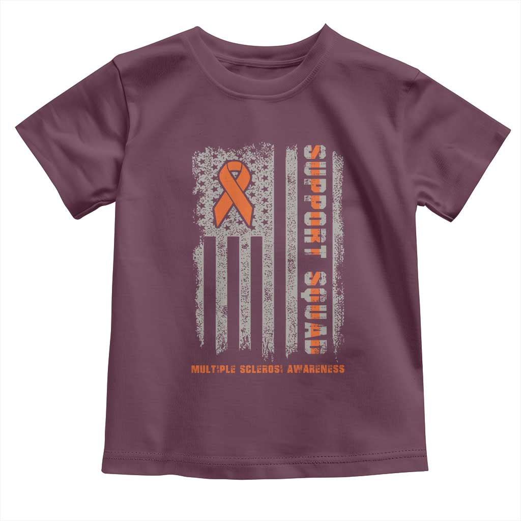 MS Support Squad Toddler T Shirt Orange Ribbon Multiple Sclerosis Awareness USA Flag