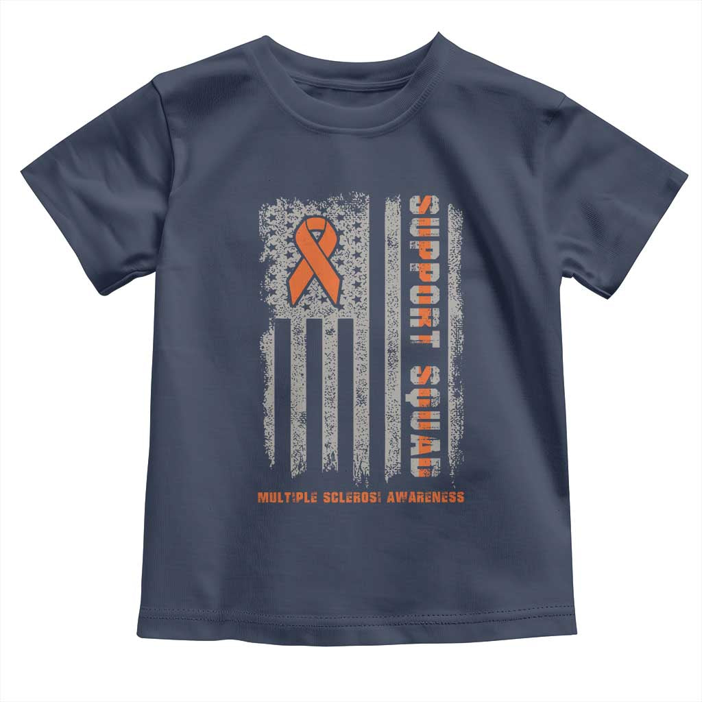 MS Support Squad Toddler T Shirt Orange Ribbon Multiple Sclerosis Awareness USA Flag
