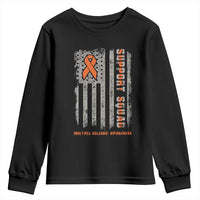 MS Support Squad Youth Sweatshirt Orange Ribbon Multiple Sclerosis Awareness USA Flag