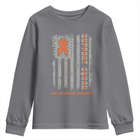 MS Support Squad Youth Sweatshirt Orange Ribbon Multiple Sclerosis Awareness USA Flag