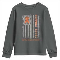 MS Support Squad Youth Sweatshirt Orange Ribbon Multiple Sclerosis Awareness USA Flag