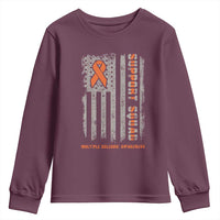 MS Support Squad Youth Sweatshirt Orange Ribbon Multiple Sclerosis Awareness USA Flag