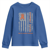 MS Support Squad Youth Sweatshirt Orange Ribbon Multiple Sclerosis Awareness USA Flag