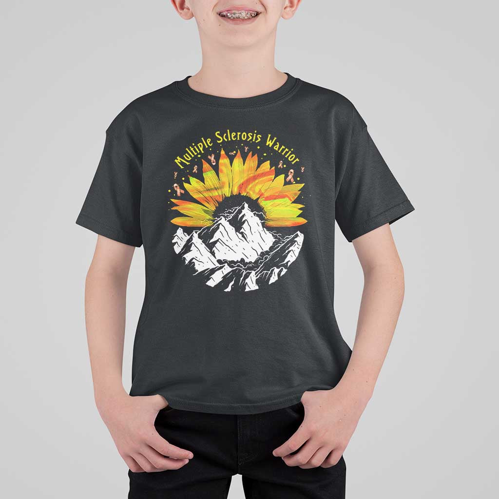 MS Warrior T Shirt For Kid Orange Ribbon Sunflower Multiple Sclerosis Awareness