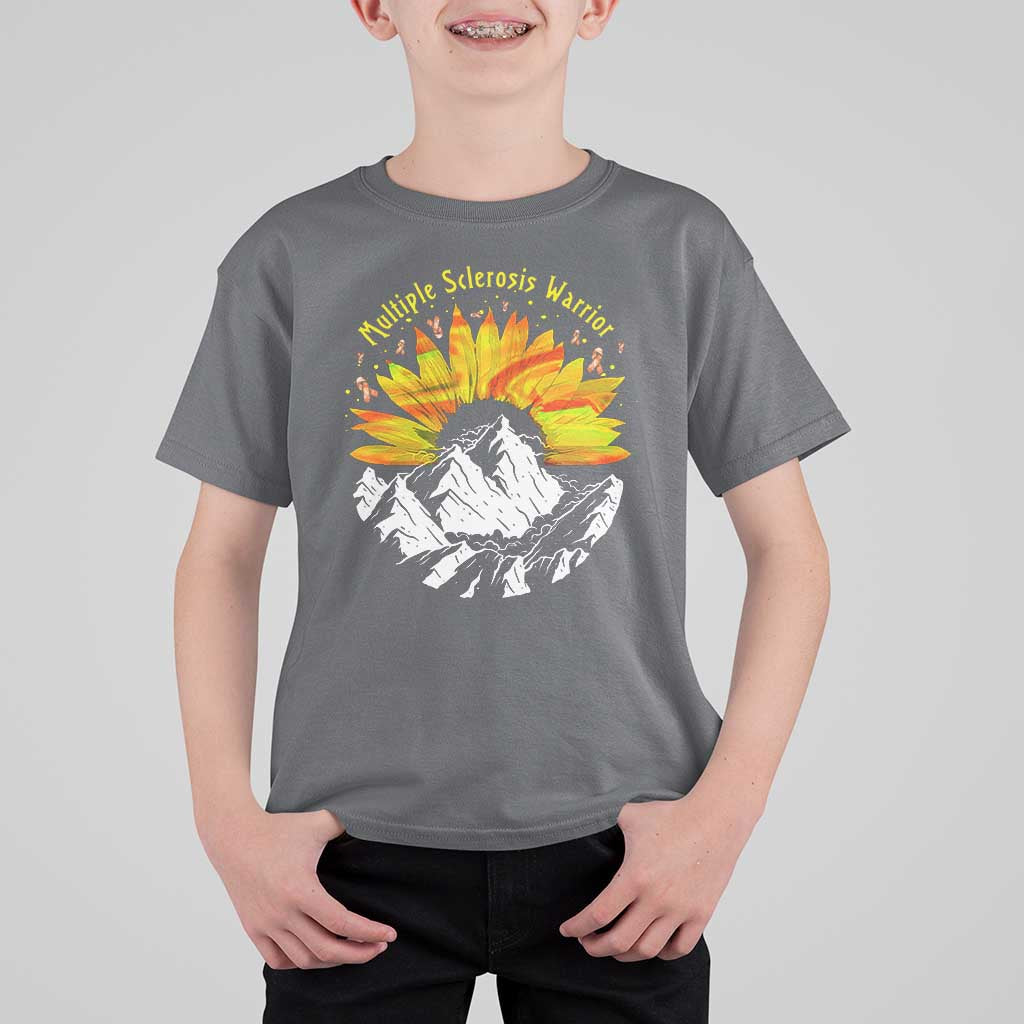 MS Warrior T Shirt For Kid Orange Ribbon Sunflower Multiple Sclerosis Awareness