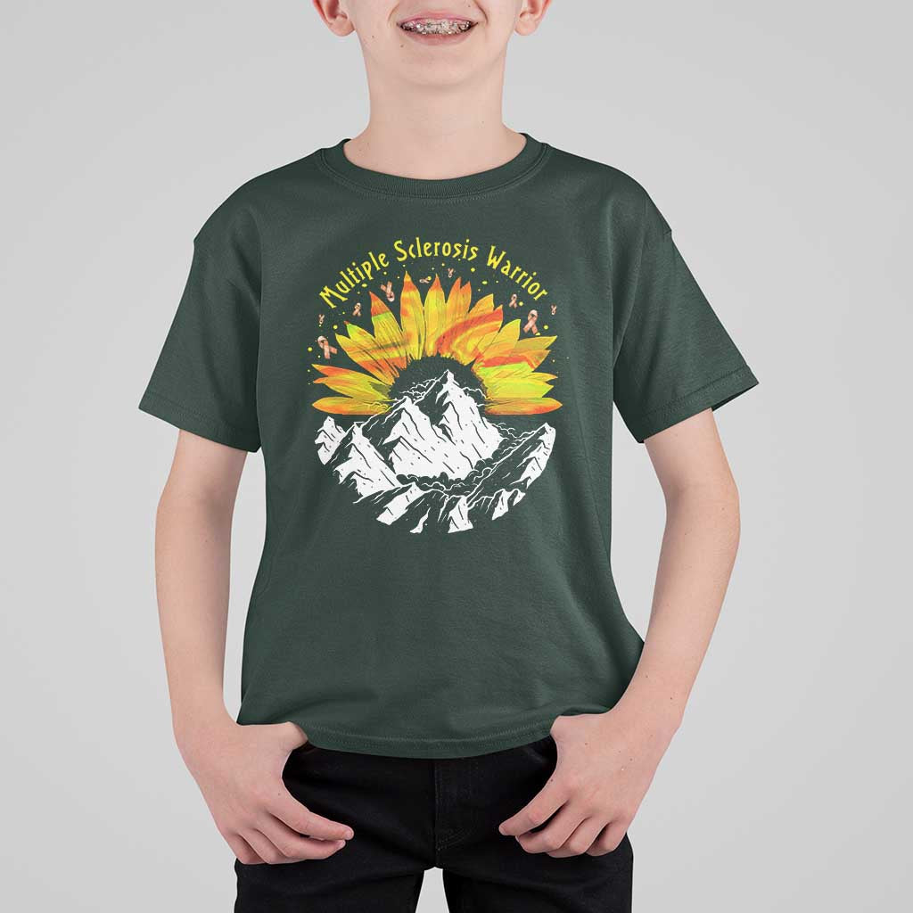 MS Warrior T Shirt For Kid Orange Ribbon Sunflower Multiple Sclerosis Awareness
