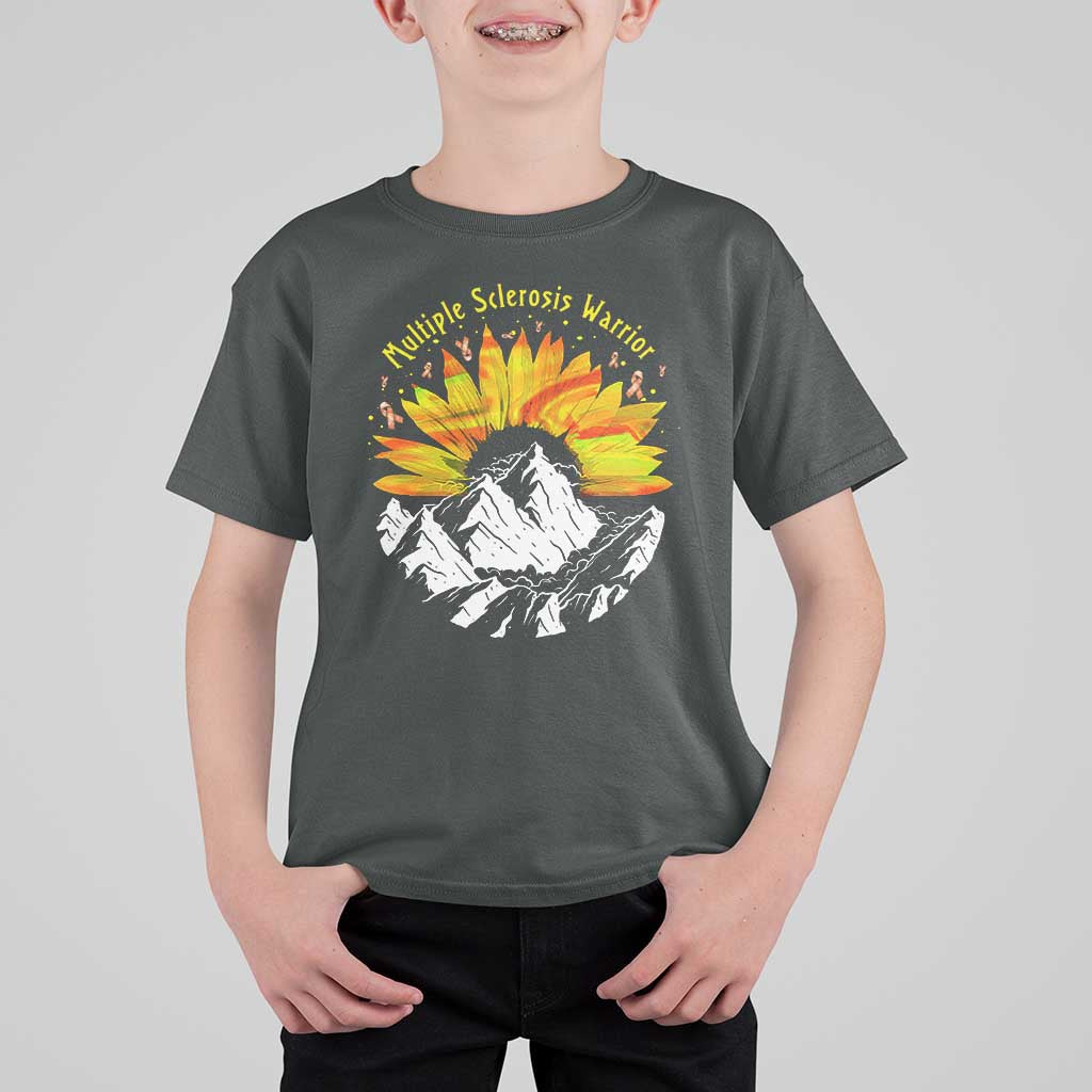 MS Warrior T Shirt For Kid Orange Ribbon Sunflower Multiple Sclerosis Awareness