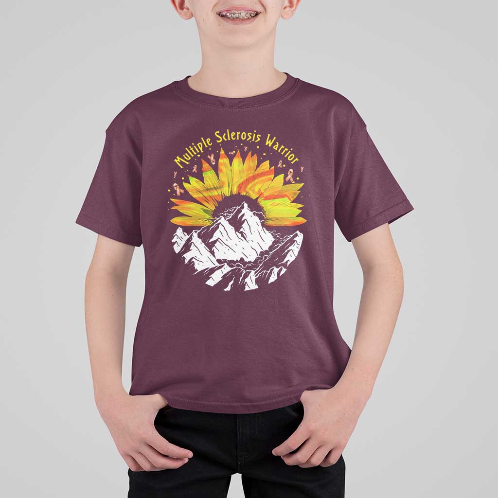 MS Warrior T Shirt For Kid Orange Ribbon Sunflower Multiple Sclerosis Awareness
