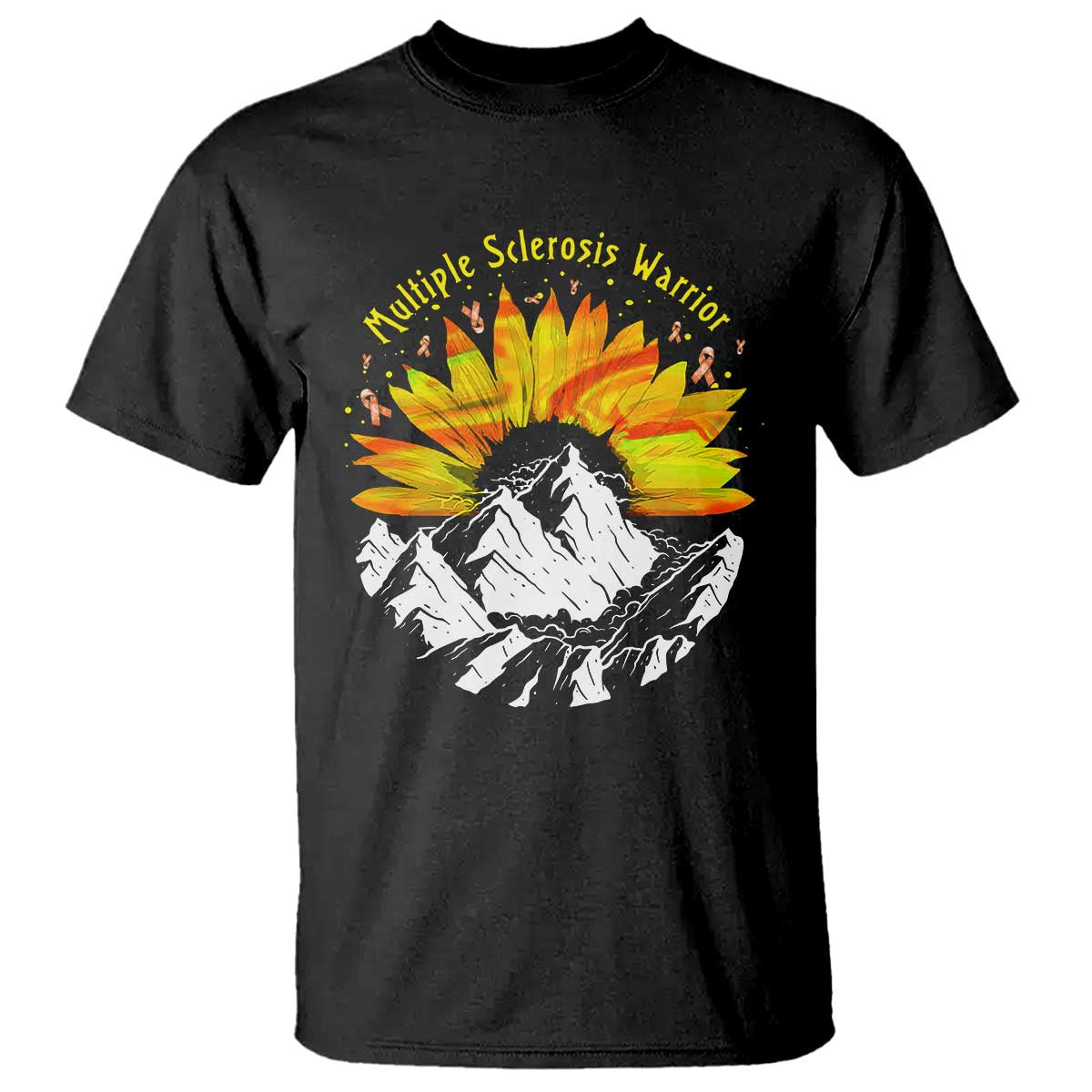 MS Warrior T Shirt Orange Ribbon Sunflower Multiple Sclerosis Awareness