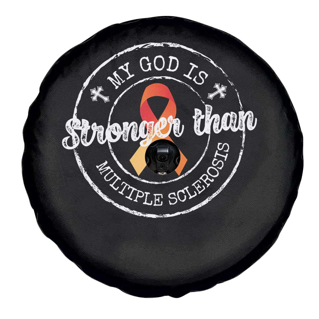 MS Awareness Spare Tire Cover Orange Ribbon God Stronger MS