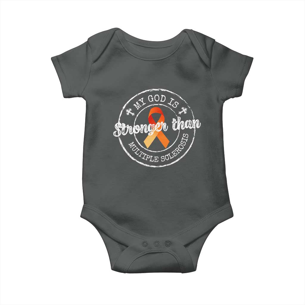 MS Awareness Baby Onesie Orange Ribbon God Stronger MS