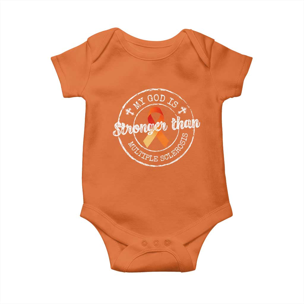 MS Awareness Baby Onesie Orange Ribbon God Stronger MS