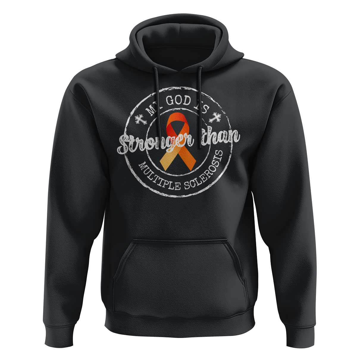 MS Awareness Hoodie Orange Ribbon God Stronger MS