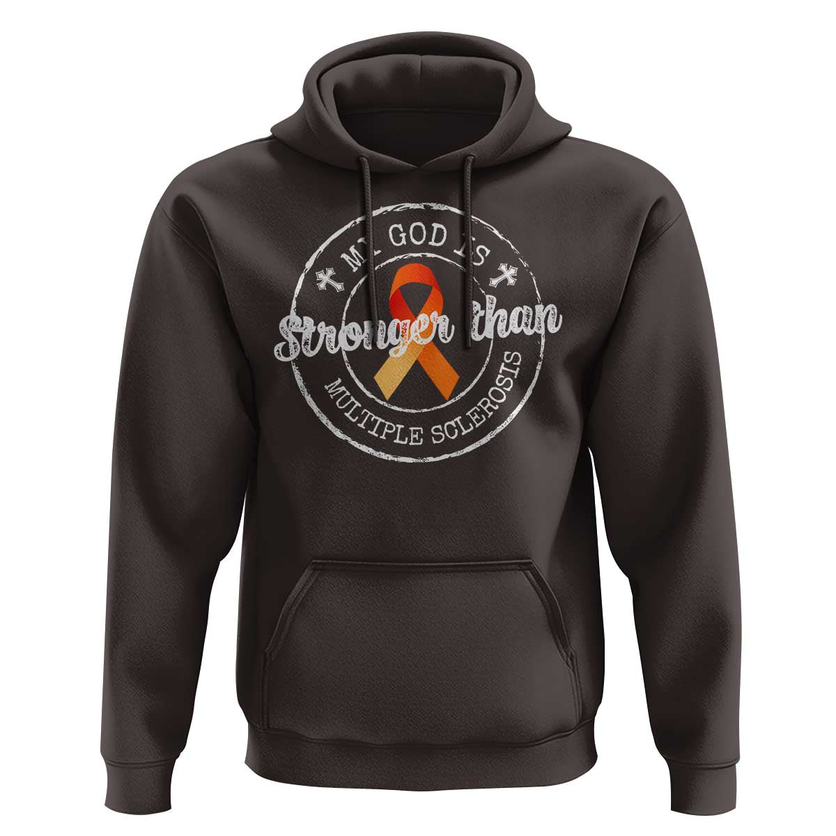 MS Awareness Hoodie Orange Ribbon God Stronger MS