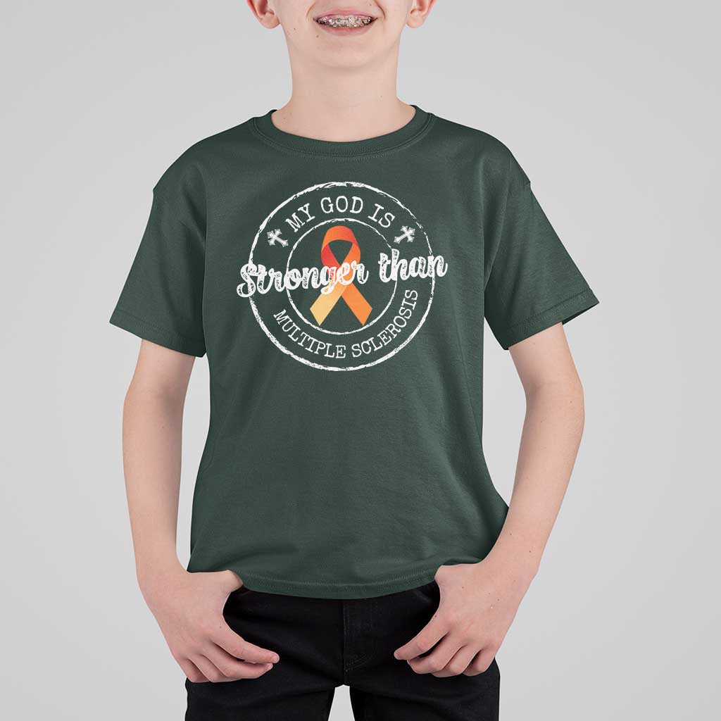 MS Awareness T Shirt For Kid Orange Ribbon God Stronger MS