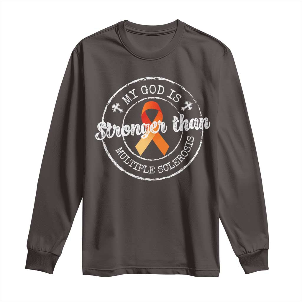MS Awareness Long Sleeve Shirt Orange Ribbon God Stronger MS