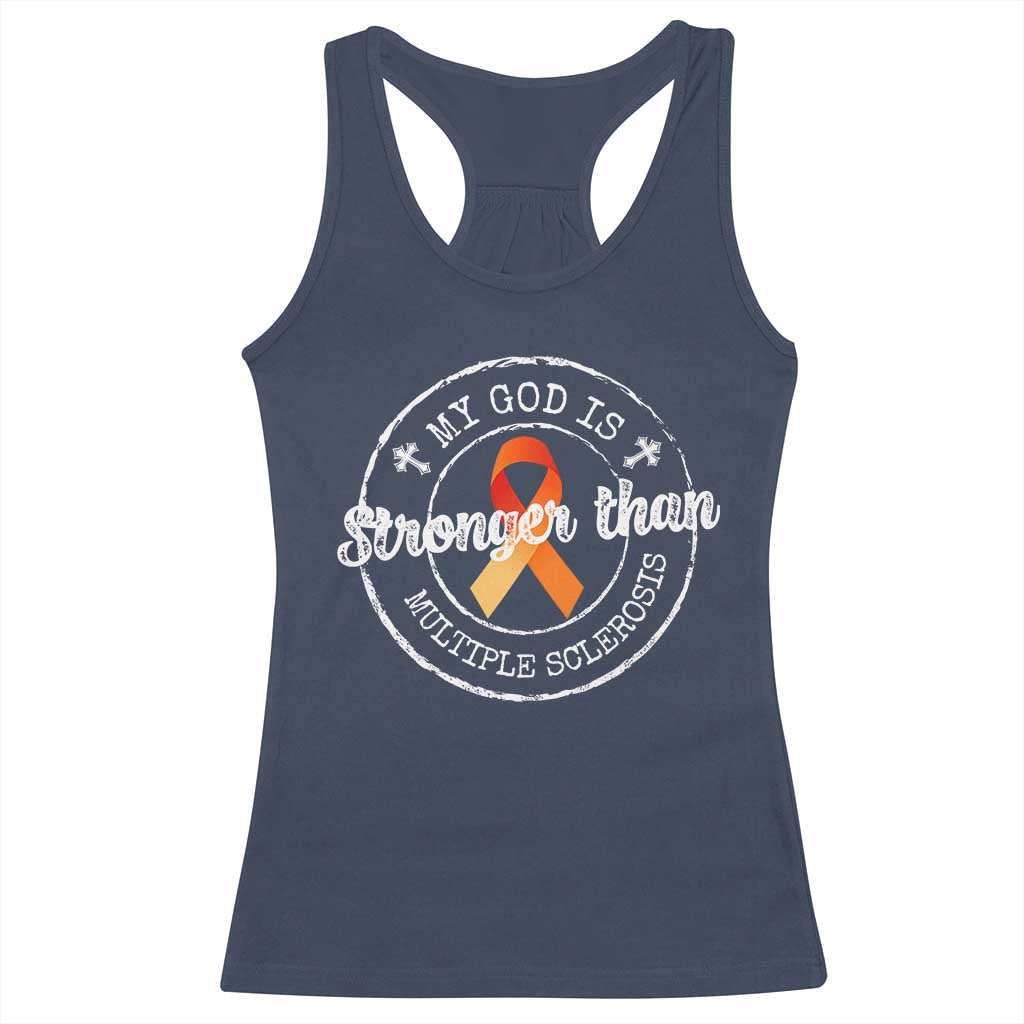 MS Awareness Racerback Tank Top Orange Ribbon God Stronger MS