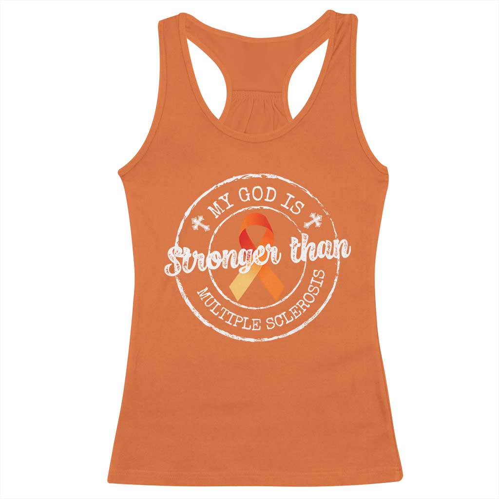 MS Awareness Racerback Tank Top Orange Ribbon God Stronger MS
