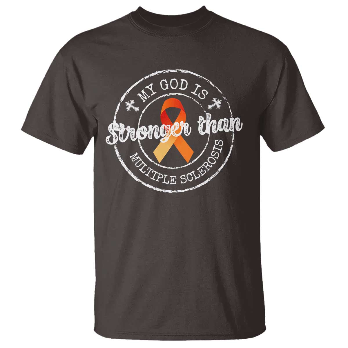 MS Awareness T Shirt Orange Ribbon God Stronger MS