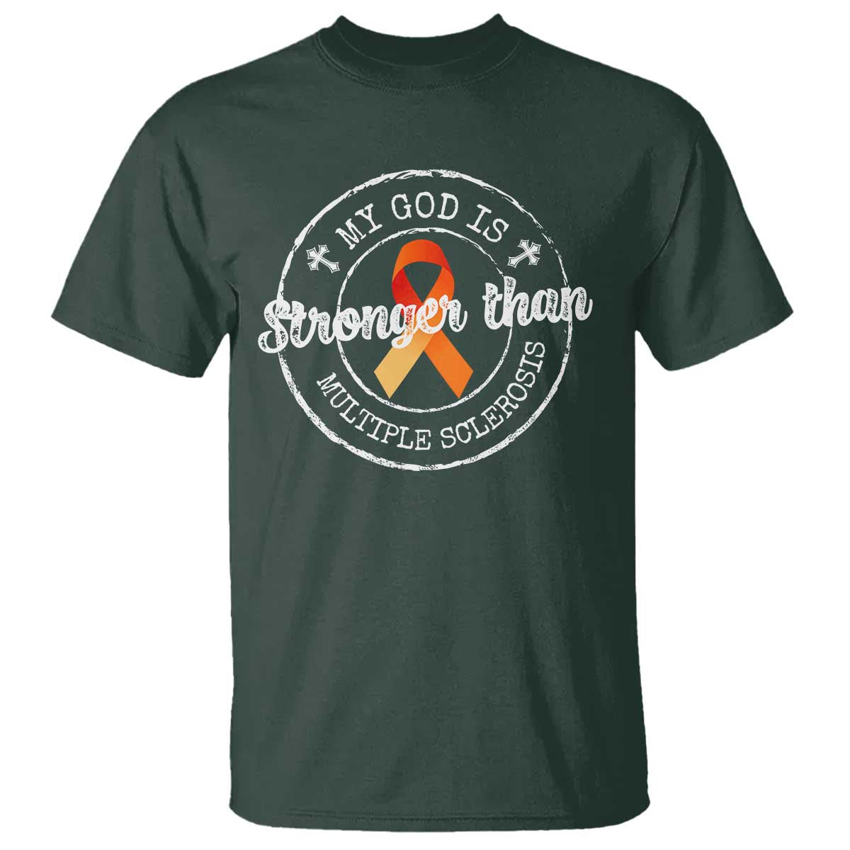 MS Awareness T Shirt Orange Ribbon God Stronger MS