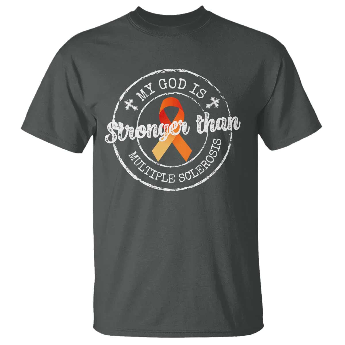 MS Awareness T Shirt Orange Ribbon God Stronger MS