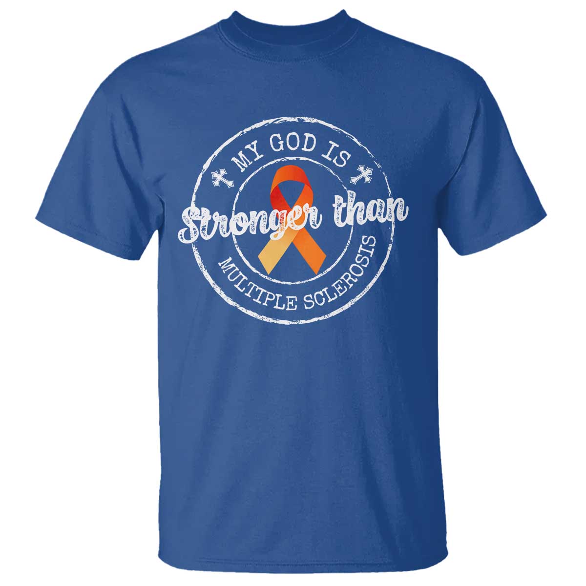 MS Awareness T Shirt Orange Ribbon God Stronger MS