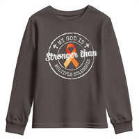 MS Awareness Youth Sweatshirt Orange Ribbon God Stronger MS