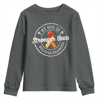 MS Awareness Youth Sweatshirt Orange Ribbon God Stronger MS